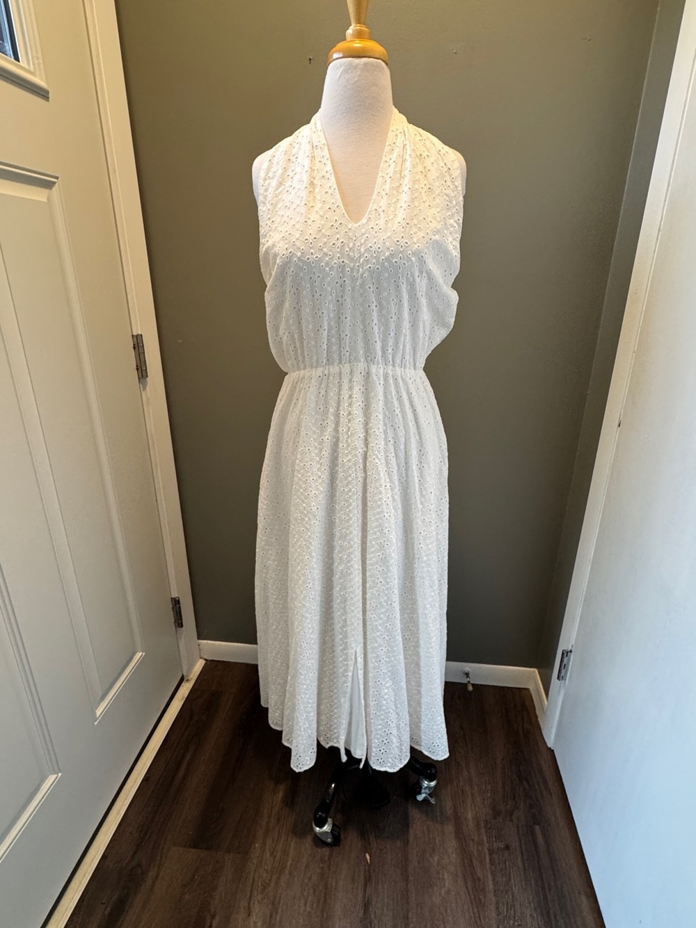 Anne Klein White Eyelet Halter Midi Dress